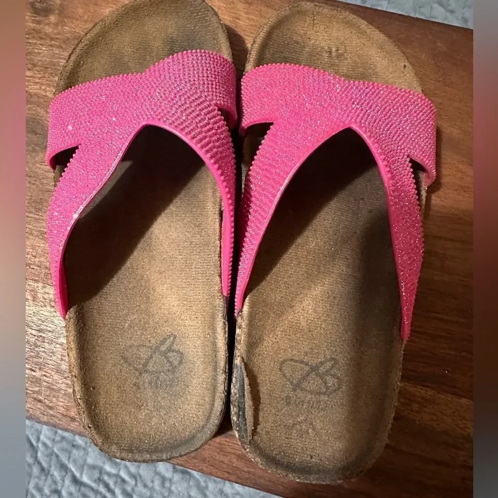 Bobbi Brooks Girls Pink Sparkle Slides Slip-on Footbed Retro Sandals (11/12)